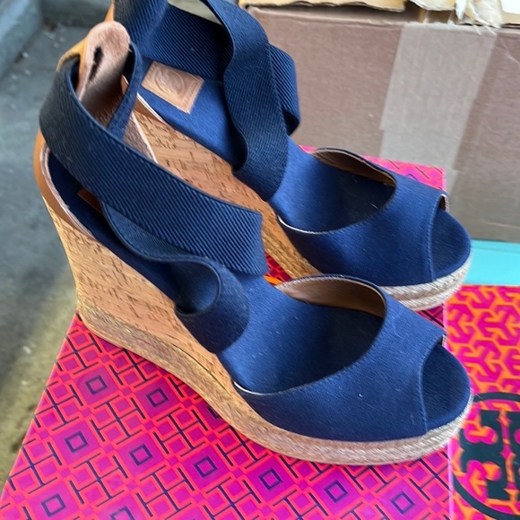 Tory Burch Pee-Toe Wedge Sandals - Picture 1 of 4